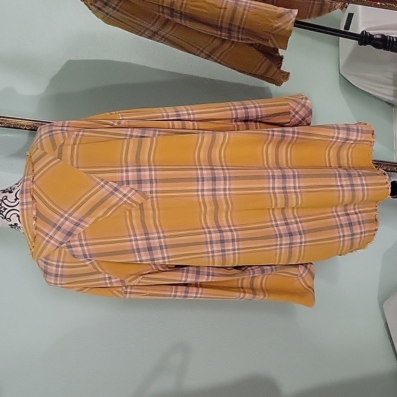 Free People Intimately Mustard Yellow Plaid Raw Hem Tunic - Picture 5 of 8